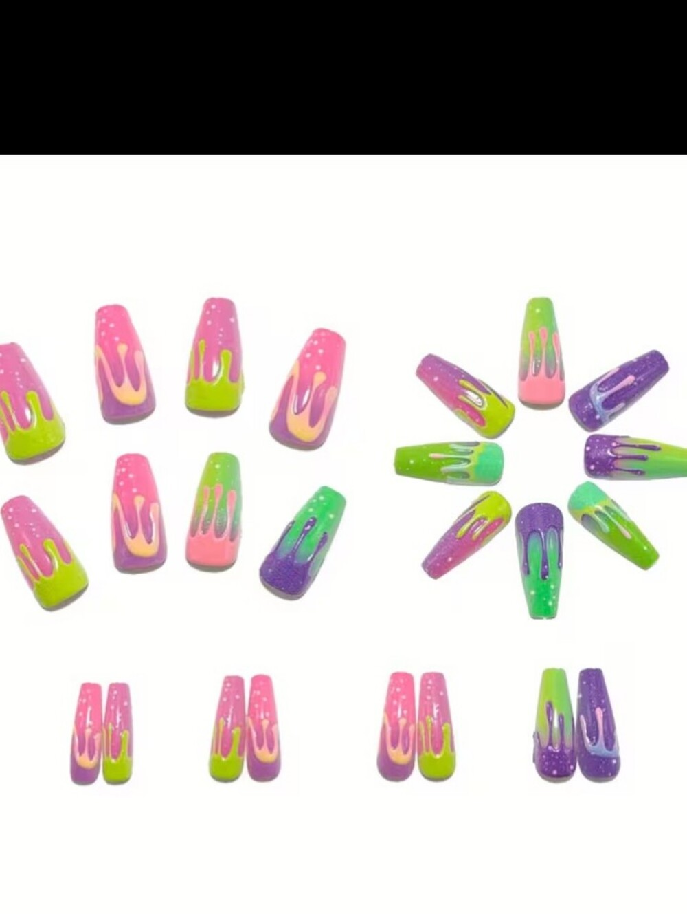 🔥3/$21 Neon Drip Ombre Press-On Nails - Multicolor - Picture 2 of 4